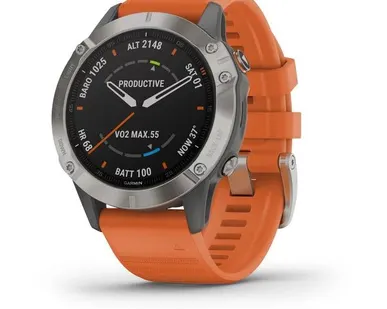 фото Часы Garmin Fenix 6 Sapphire титановый с оранжевым ремешком