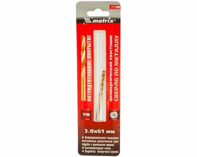 фото Сверло по металлу, 3 мм, HSS, нитридтитановое покрытие,цилиндрический хвостовик// Matrix