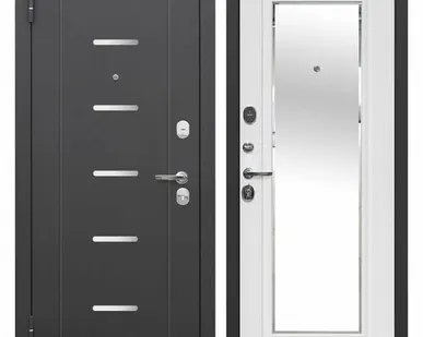 фото Дверь входная Гарда 7,5см (Ferroni) металл/МДФ с зеркалом, Серебро/Белый ясень 2050х960мм, ЛЕВАЯ