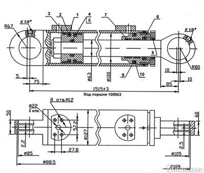 Фото №0 Гидроцилиндр 100х63х1000 ЕЛЕЦ стрелы ЕК-12, ЕА-17