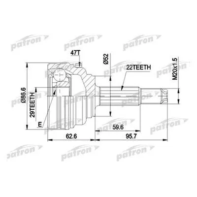 Фото №0 Patron ШРУС наружн к кт 22x52x29 ABS:47T DAEWOO: LANOS 97 , LANOS седан 97
