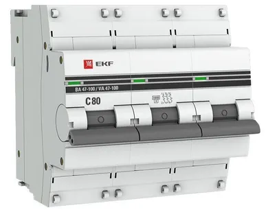 фото Выключатель автоматический модульный 3п C 80А 10кА ВА 47-100 PROxima EKF mcb47100-3-80C-pro