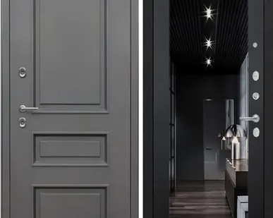 фото Входная дверь Термо Айсберг муар коричневый-зеркало 117 черный кварц