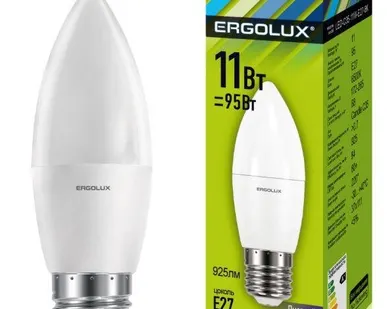 фото Лампа светодиодная LED-C35-11W-E27-6K Свеча 11Вт E27 6500К 172-265В Ergolux 13623