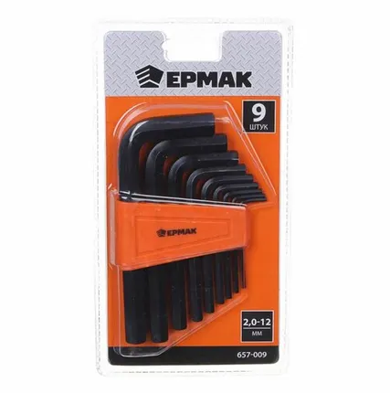 Фото №0 ЕРМАК Набор ключей - шестигранников 2,0-12мм, 9шт. 657-009