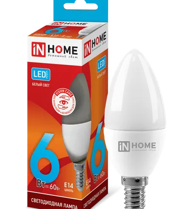 Фото №0 IN HOME Лампа светодиодная 6Вт Е14 4000К 540Лм LED-СВЕЧА-VC IN HOME