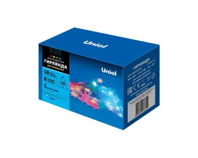 фото Гирлянда LED "Снежинки-3" ULD-S0500-050/DTA MULTI IP20 SNOWFLAKES-3 5м 50 диодов разноцвет. свет провод прозр. Uniel UL-00007195