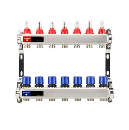 Фото №0 Коллекторная группа Varmega из нержавеющей стали 1" на 7 контуров с расходомерами и автоматическим воздухоотводчиком