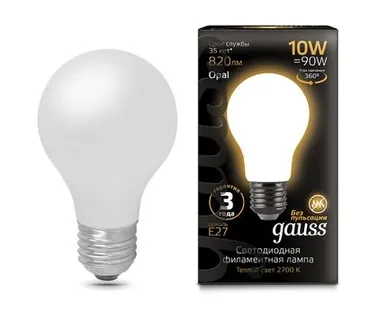 фото Светодиодная филаментная лампа Gauss A60 10W 820Lm 2700K E27 102202110