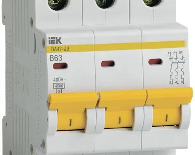 фото Выключатель автоматический модульный 3п B 63А 4.5кА ВА47-29 ИЭК MVA20-3-063-B