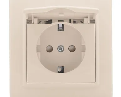 фото Розетка 1-м СП Минск 16А IP44 с заземл. защ. шторки с крышкой беж. EKF ERR16-029-200-44