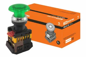 Фото №0 Кнопка AELA-22 "Грибок" зеленый d22мм неон/230В 1з+1р TDM