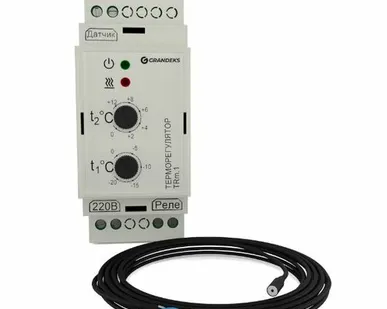 фото Терморегулятор на DIN-рейку с датчиком температуры 16А,3,5кВт (Т1 от -20С до 0С, Т2 от 0С до +12С) TPm.1 GRANDEKS