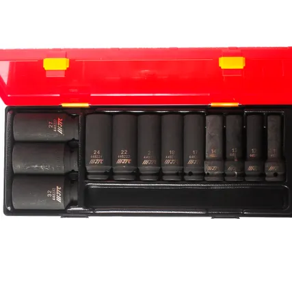 Фото №1 Набор головок торцевых 1/2&quot; 6-ти гранных 10-32мм ударных глубоких 12 предметов в кейсе JTC