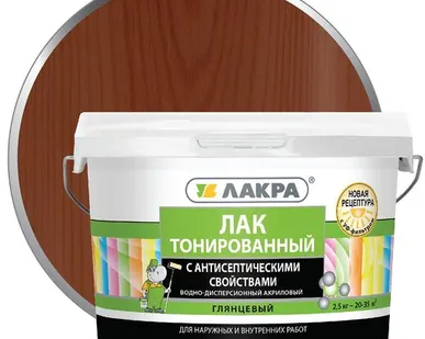 фото Лак ЛАКРА Лак для отделки деревянных и минеральных поверхностей ЛАКРА 2,5 кг глянцевый махагон тонированный