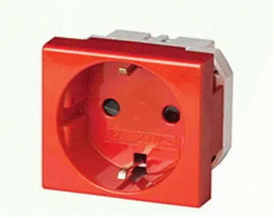 фото Розетка силовая 2Р+Е, со шторками, «Viva», 2 мод., красная