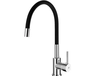 фото Смеситель для кухни Meal с гибким изливом, хром-черный, крепление гайка, Milardo