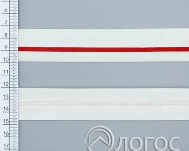 фото Косая бейка декоративная с кантом Т 25мм, D2+D5 (белый с красным кантом)