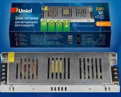 фото Блок питания UET-VAS-250A20 12V IP20 Блок питания, 250Вт. Металлический корпус. TM Uniel