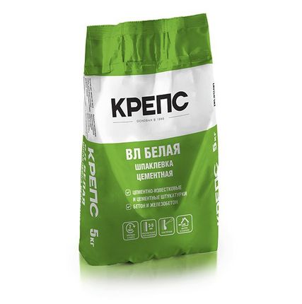 Фото №0 Шпатлевка цементная ВЛ белая Крепс 5 кг