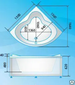Фото №0 ВАННА акрил угловая "НИАГАРА" 150х150 с экраном на каркасе