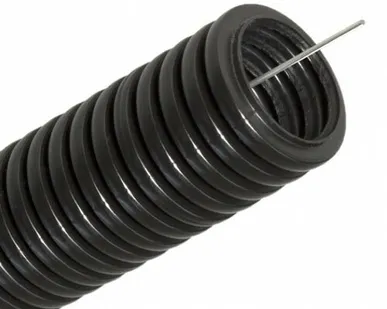 фото Труба ПНД гофрированная D25 мм с протяжкой черная