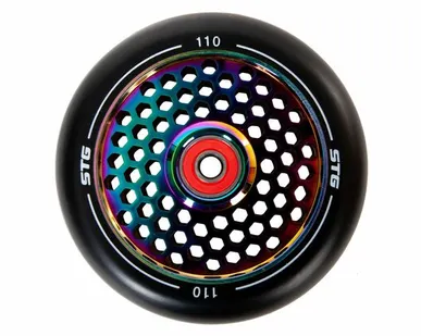 фото Колесо для трюкового самоката 110 мм с алюминиевым ободом, ABEC-11 (Колесо для трюкового самоката 110 мм с алюминиевым ободом, ABEC-11, 1шт, неохром)