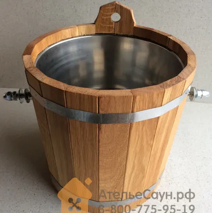 Фото №1 Обливное устройство WoodSon 12 л из дуба, с нержавеющей вставкой (арт. WOU5)