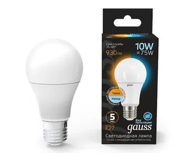 фото Светодиодная лампа Gauss A60 10W 930Lm 3000K/4100K E27 102502110-T