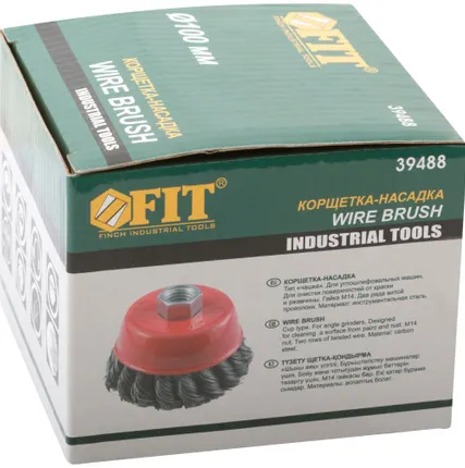 Фото №1 Корщетка-чашка, гайка М14, стальная витая проволока 100 мм FIT 39468