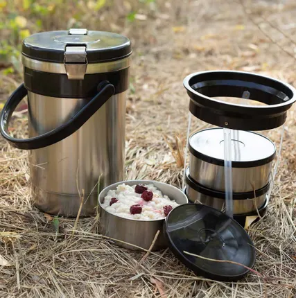 Фото №2 Термос судковый Экспресс 3*0.6л, тип SDR, для готовых блюд, трехсекционный, широкое горло, корпус и емкости из нержавеющей стали.