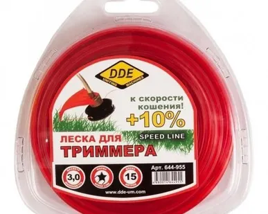 фото Леска триммерная DDE "SpeedLine" (3.0мм,красный/звездочка,15м)...