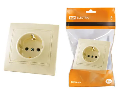 фото Розетка с заземлением 16А слоновая кость "Таймыр"