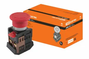 фото Кнопка AE-22 "Грибок" поворотный с фиксацией красный d22мм 230В 1з+1р TDM