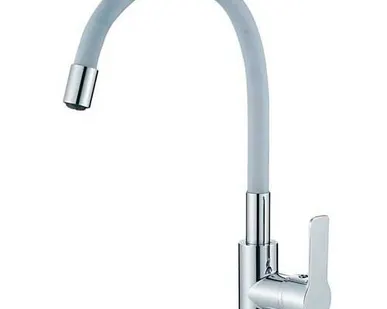 фото Смеситель для кухни HAIBA 70112-3 силиконовый с гибким изливом, серый/хром