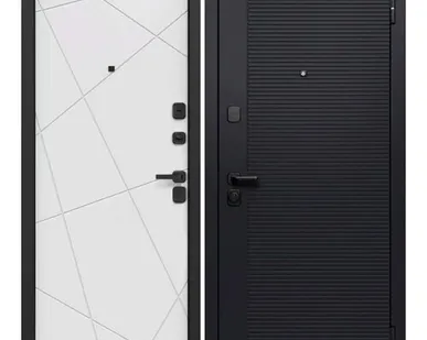 фото Дверь входная Гарда Черный Кварц 7,5см (Ferroni) МДФ/МДФ, Сатин черный/Сатин белый 2050х860мм, ПРАВАЯ