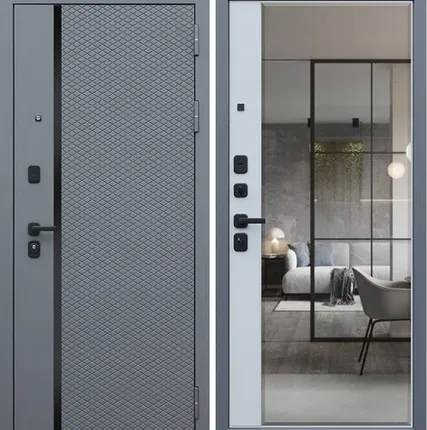 Фото №0 Входная дверь Манчестер ясень графит-зеркало лайт софт грей АСД