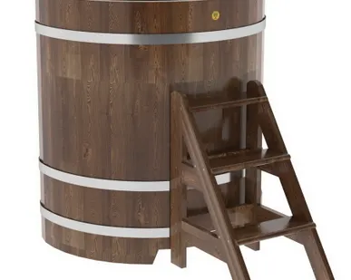 фото Купель для бани из сращенной лиственницы угловая 1,03х1,03 (мореная, Н = 1,2 м)