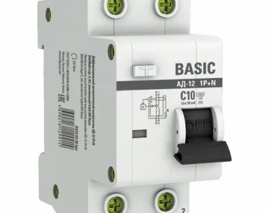 фото Выключатель автоматический дифференциальный 1P+N 10А 30мА электронный тип АС C 4.5кА АД-12 Basic