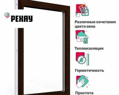фото REHAU Пластиковое окно ПВХ REHAU BLITZ 900х600 мм (ВхШ) с учетом подставочного профиля глухое, двухкамерный стеклопакет, темный дуб снаружи
