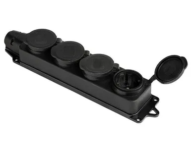 фото Розетка 4-м 16А IP44 2P+PE 230В с защ. крышками каучук Basic EKF RPS-020-16-230-44