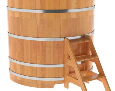 фото Купель для бани из сращенной лиственницы угловая 1,37х1,37 (натуральная, Н = 1,4 м)