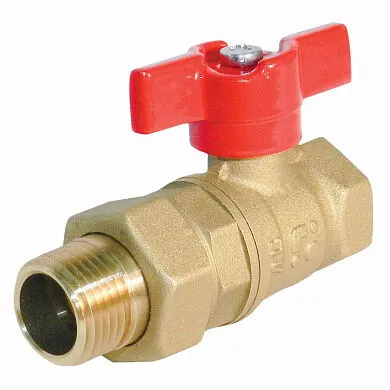 Фото №0 Кран шаровой 11Б27п1 латунный Ду 20 Ру 40 муфта-штуцер, с накидной гайкой (американка) бабочка, Бологое/БАЗ ШГ