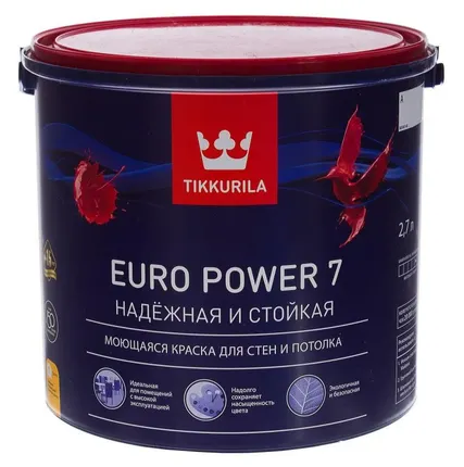 Фото №0 Краска моющаяся матовая EURO POWER 7 База А TIKKURILA 2,7 л