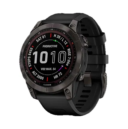 Фото №0 Часы Garmin Fenix 7 Sapphire Solar титановый серый DLC с черным ремешком