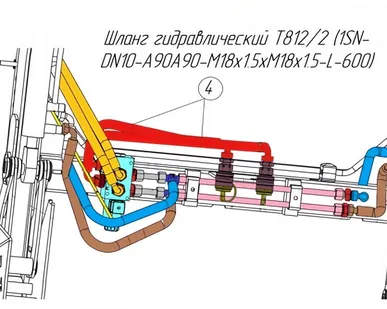 фото (CZ 31293) Шланг гидравлический для фронтального погрузчика Metal-Fach Т812/2 (1SN-DN10-A90A90-M18x1.5xM18x1.5-L-600)