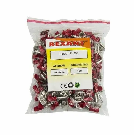 Фото №5 Клемма плоская изолированная (гнездо+штекер-7.4мм+6.3мм) 0.5-1.5кв.мм (PDDD1.25-250) Rexant 08-0414