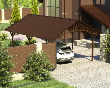 фото Двускатный навес №22 из профнастила 4,5х6,3 м