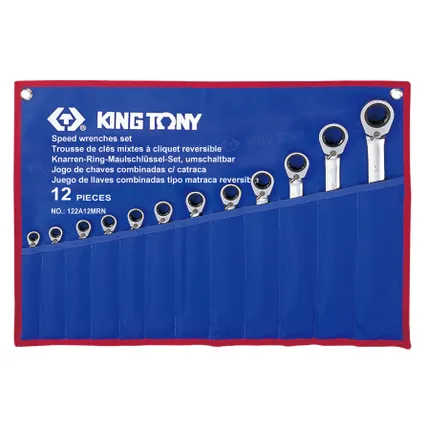 Фото №8 Набор комбинированных трещоточных ключей, 8-24 мм, чехол из теторона, 12 предметов KING TONY 122A12MRN