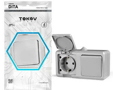 фото Блок ОП Dita (розетка 16А 250В с заземл. 1-кл. выкл. 10А) IP54 сер. TOKOV LIGHT TKL-DT-V1RZ-C06-IP54